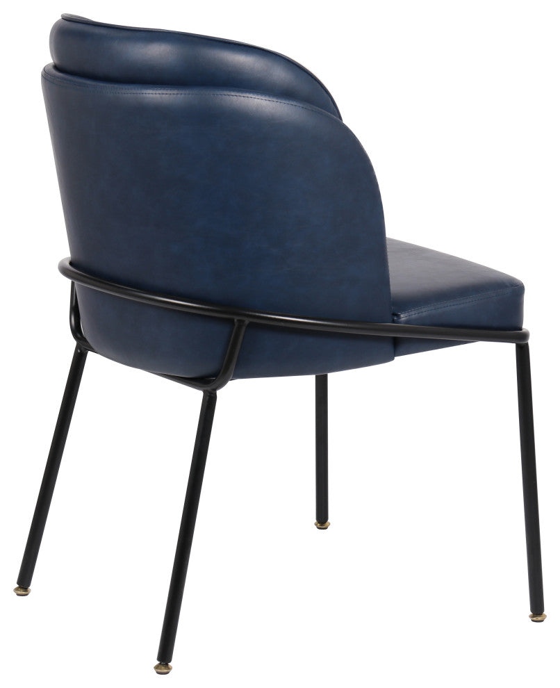 Jagger Vegan Leather Upholstered Dining Chair, Set of 2, Navy, Matte Black Finish