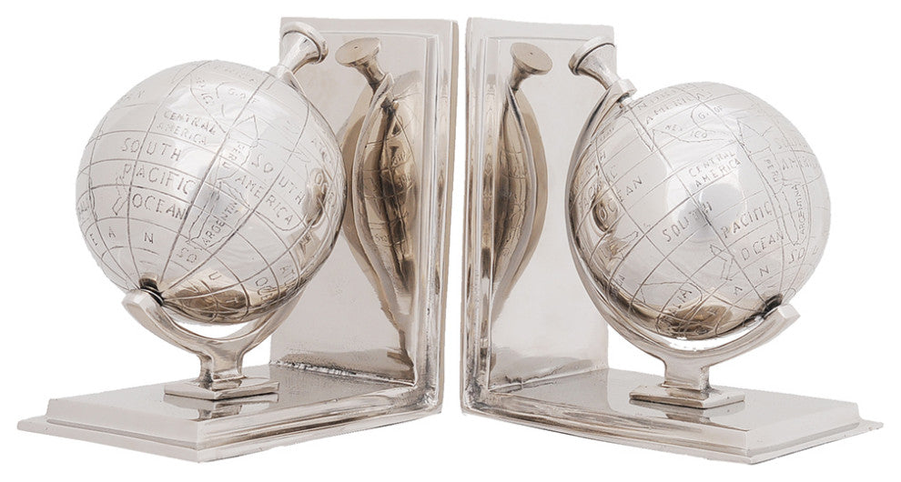 Alum Globe Bookend Set Of Two Aluminum Home Decor