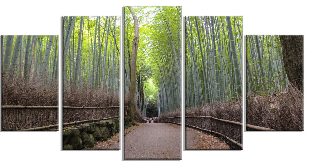 "Arashiyama Bamboo Path Japan" Forest Canvas Wall Art Print, 5 Panels, 60"x32"
