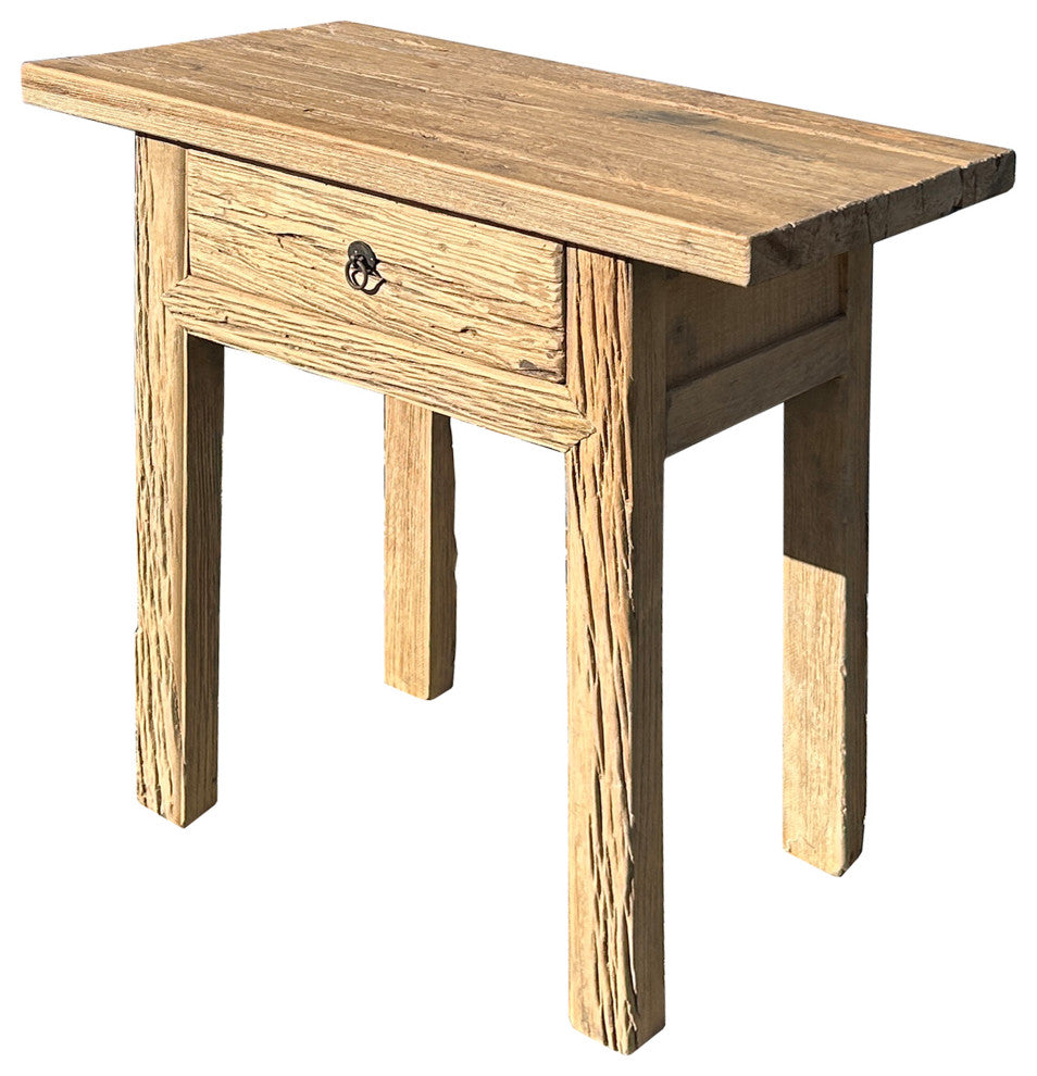 Natural Wood Minimalistic Rough Grain Wood Side Table Pedestal