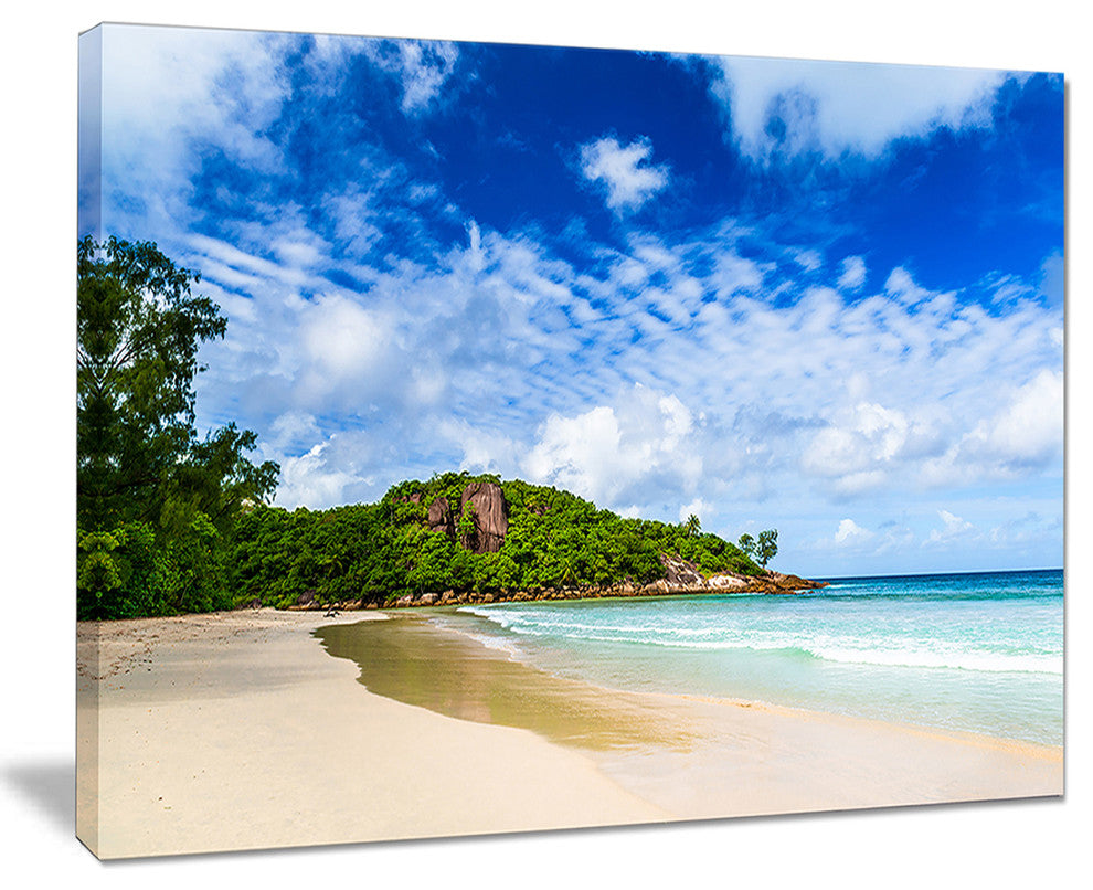 "Seychelles Tranquil Tropical Beach" Modern Seascape Canvas Artwork, 20"x12"