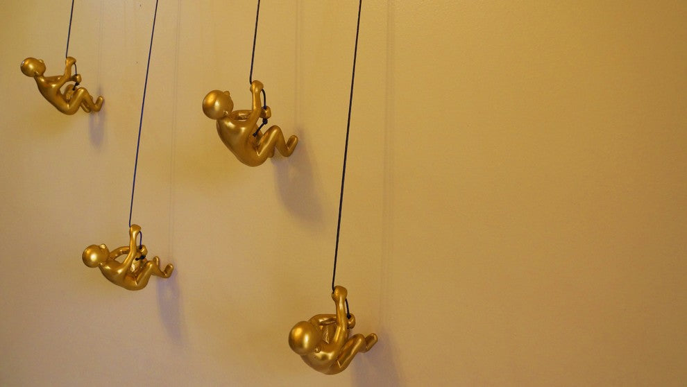 Climbing Man Gold Wall Art, Set of 4