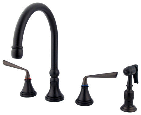 Oil Rubbed Bronze 8" Deck Mount Kitchen Faucet with Brass Sprayer KS2795ZLBS