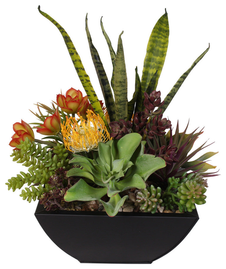 Decorative Succulent Centerpiece in Metal Container