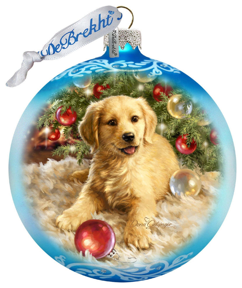 Christmas Puppy Glass Ornament