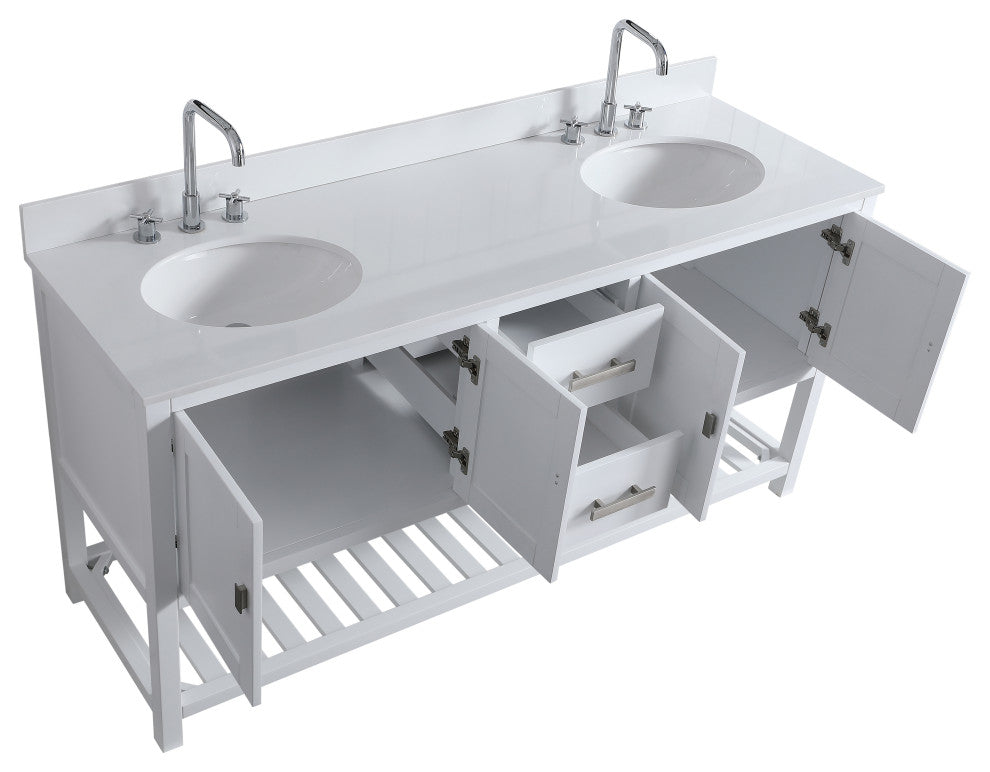 Monaco Bathroom Vanity Base Cabinet Without Top, White, 72", Double Sink