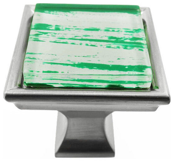 Hand Brushed Green Streaks Crystal Glass Brushed Nickel Madison Classic Knob