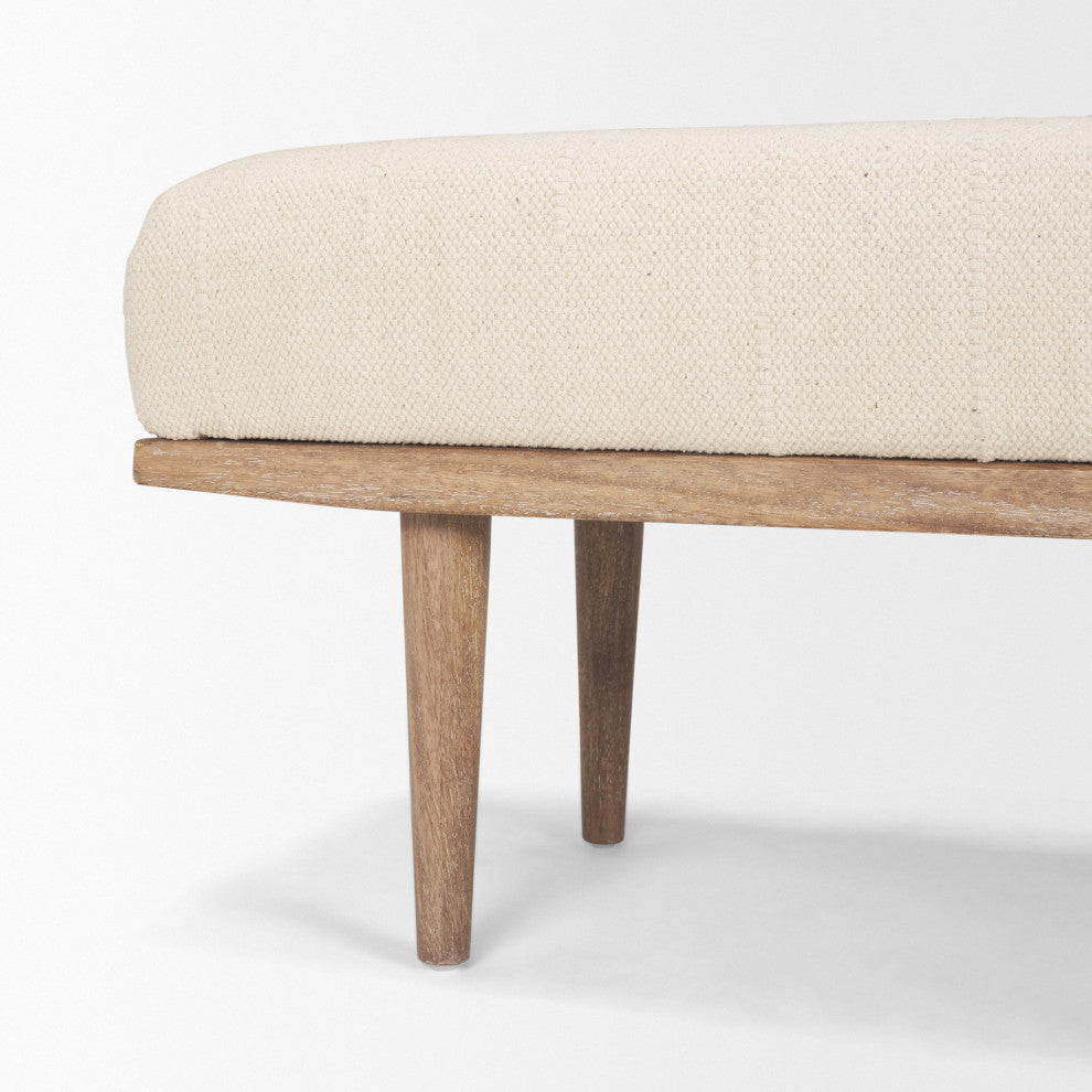 Shae Brown Wood With Oatmeal Fabric Bench