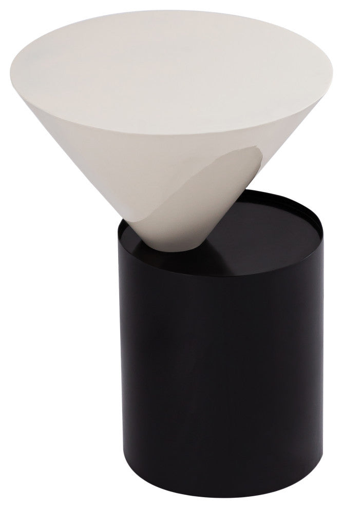 Damon White Metal Top End Table, Matte Black Base