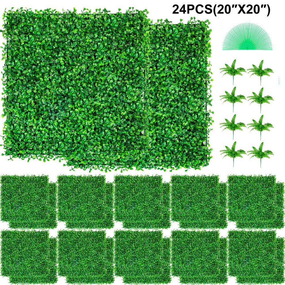 24x Artificial Boxwood Panel Fake Hedge Plant Privacy Fence Screen, 24 Pack of 20x20inch