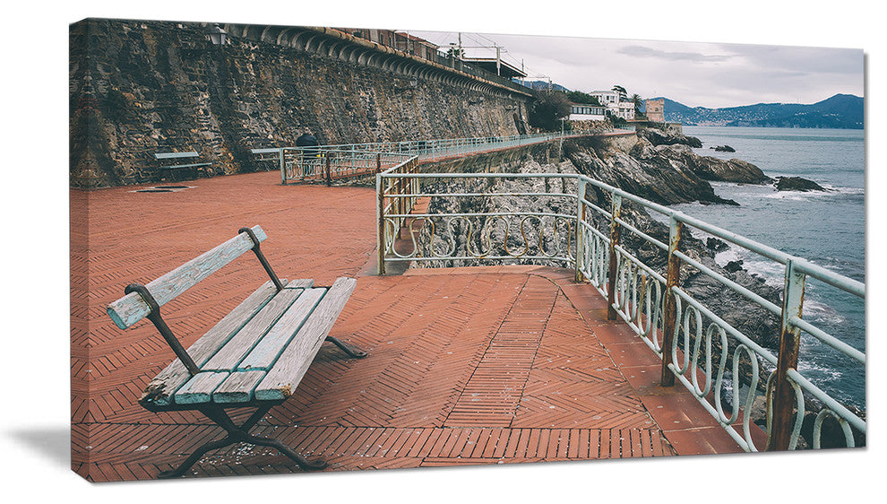"Seating in Genoa Nervi Coast" Seashore Wall Art, 32"x16"