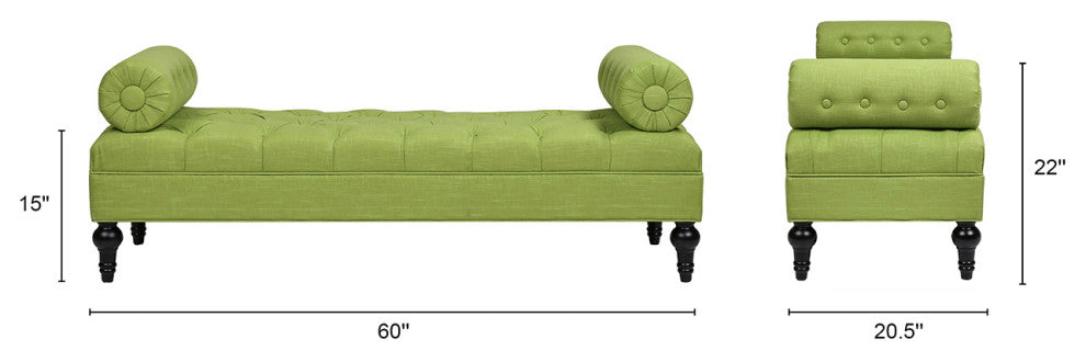 Lewis 60" Tufted Bolster Arm Entryway Bench, Bright Chartreuse Linen