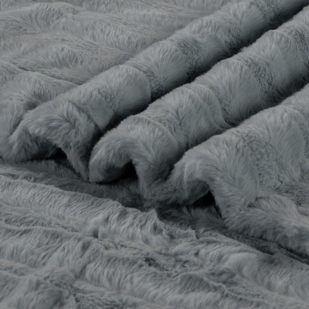 Derby Double Sided Faux Fur Throw Blanket, Charcoal
