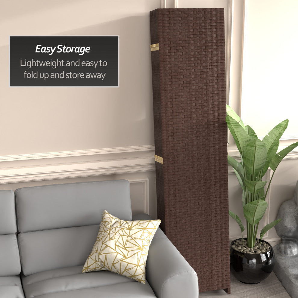 7' Tall Woven Fiber Room Divider, Dark Mocha, 8 Panel