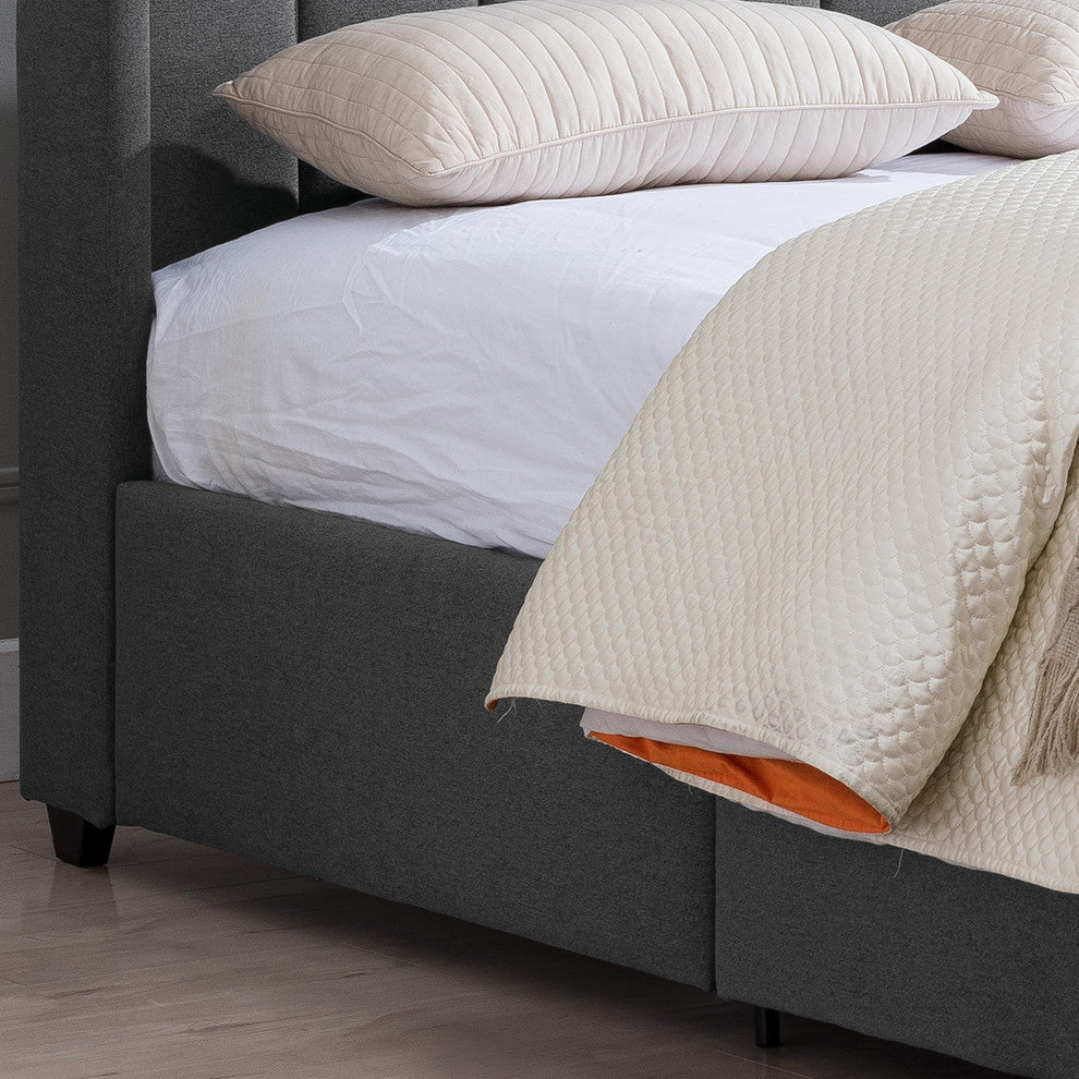 GDF Studio Riley Traditional Fully-Upholstered Queen Bed Frame, Charcoal Gray