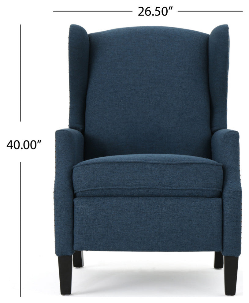 GDF Studio Corbin Fabric Recliner, Set of 2, Navy Blue and Dark Brown