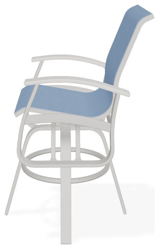 Belle Isle Sling Bar Height Outdoor Swivel Armchair, Sky/Snow