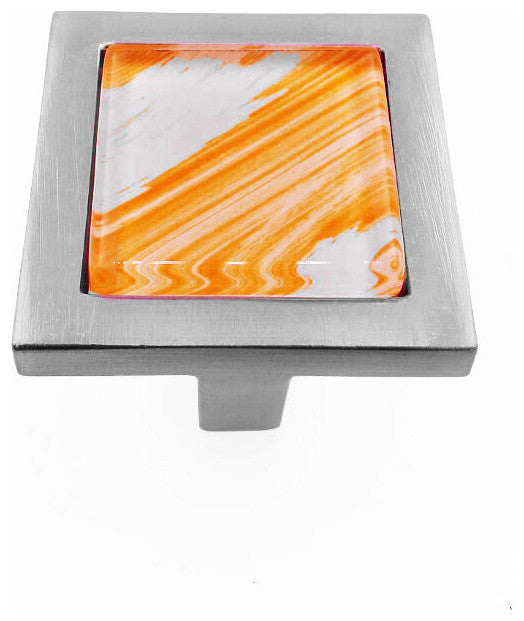 Hand Brush Orange Tilted Strokes Crystal Glass Brushed Nickel Square Manor Knob