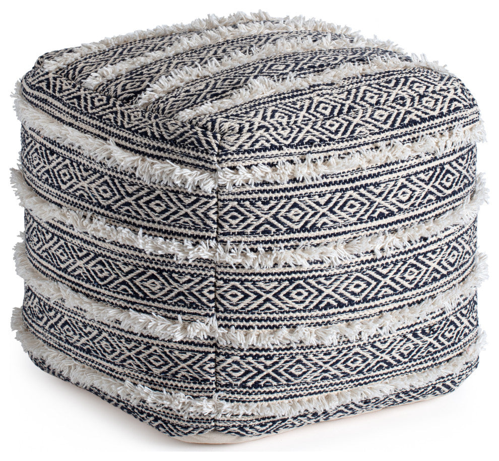 Ouray 20" x 20" x 20" Blue and Ivory Pouf
