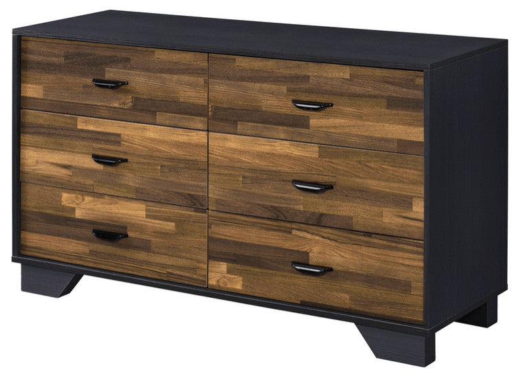 47" Walnut Black And Finish Manufactured Wood Six Drawer Double Dresser