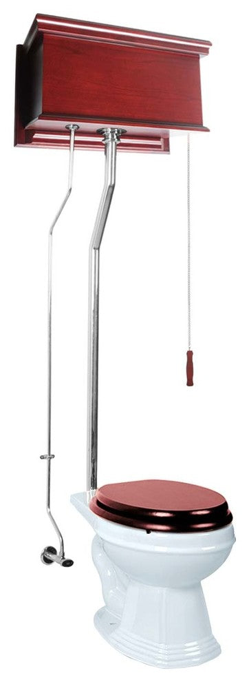 High Tank Toilets White Cherry Finish Flat Elong L-Pipe, White, Silver