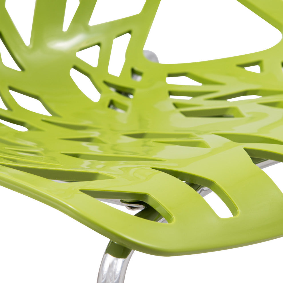 Leisuremod Asbury Plastic Stackable Dining Chair With Chromed Legs, Set of 2, Green