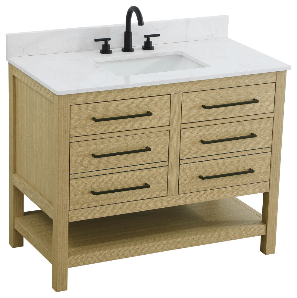 Home Living 42" Single Bathroom Vanity, Honey Brown With Backsplash
