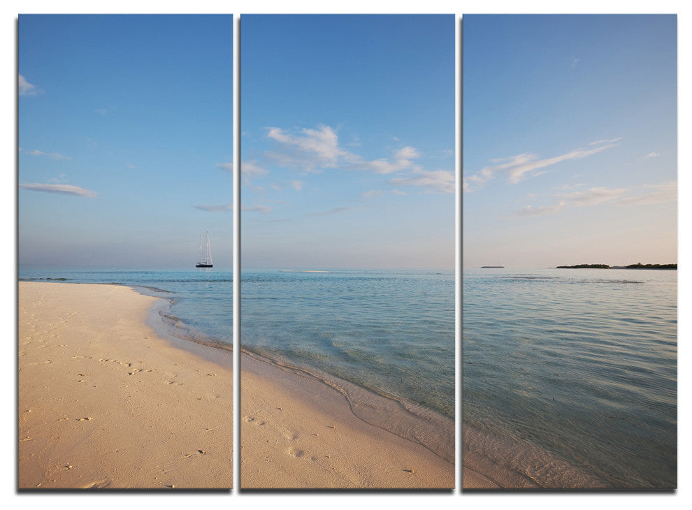 "Serene Maldives Beach With Plain Sky" Metal Wall Art, 3 Panels, 36"x28"