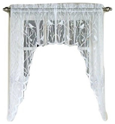 Songbird White Lace Kitchen Curtain, 56"x38" Swag Pair