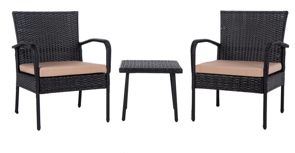 Safavieh Moore 3-Piece Outdoor Lounge Set Black/Beige