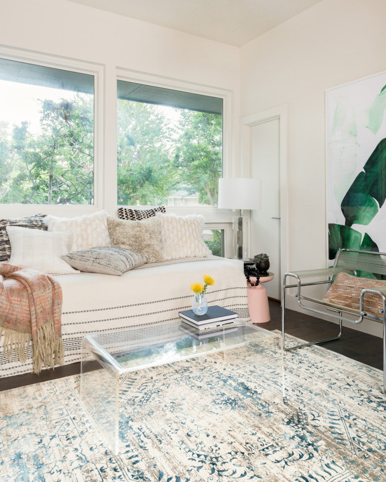 Ivory, Blue Kingston Area Rug by Loloi, 6'7"x9'2"