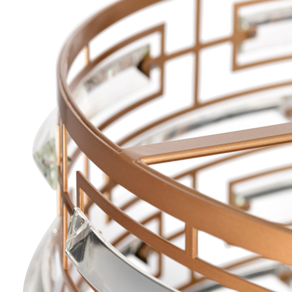 Sue Drum Shade Chandelier With Clear Glass Crystal Prism 6-light, Glossy Brass,