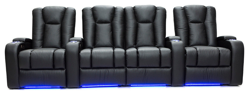 Seatcraft Serenity Leather Home Theater Seating Power Recline, Black, Row of 4 W
