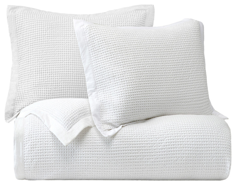 Stonewashed Cotton Waffle Weave Duvet Cover Set, 3-Piece, White, King