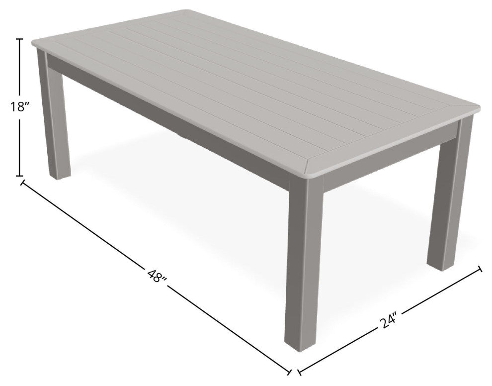 24" x 48" Marine Grade Outdoor Coffee Table, Warm Gray