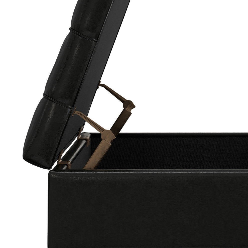 Mariah Lift Top Table Storage Ottoman, Midnight Black PU Black faux leather