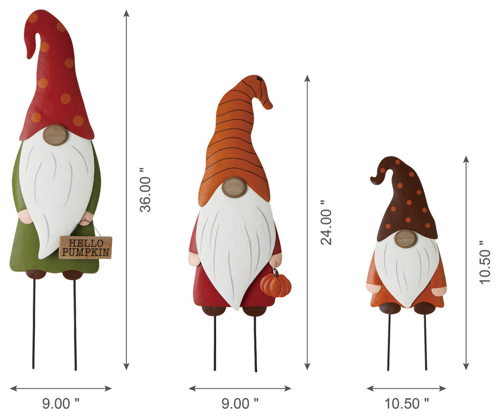 Fall Metal Gnome Family Yard Stake or Wall Decor or Standing Decor, Set of 3