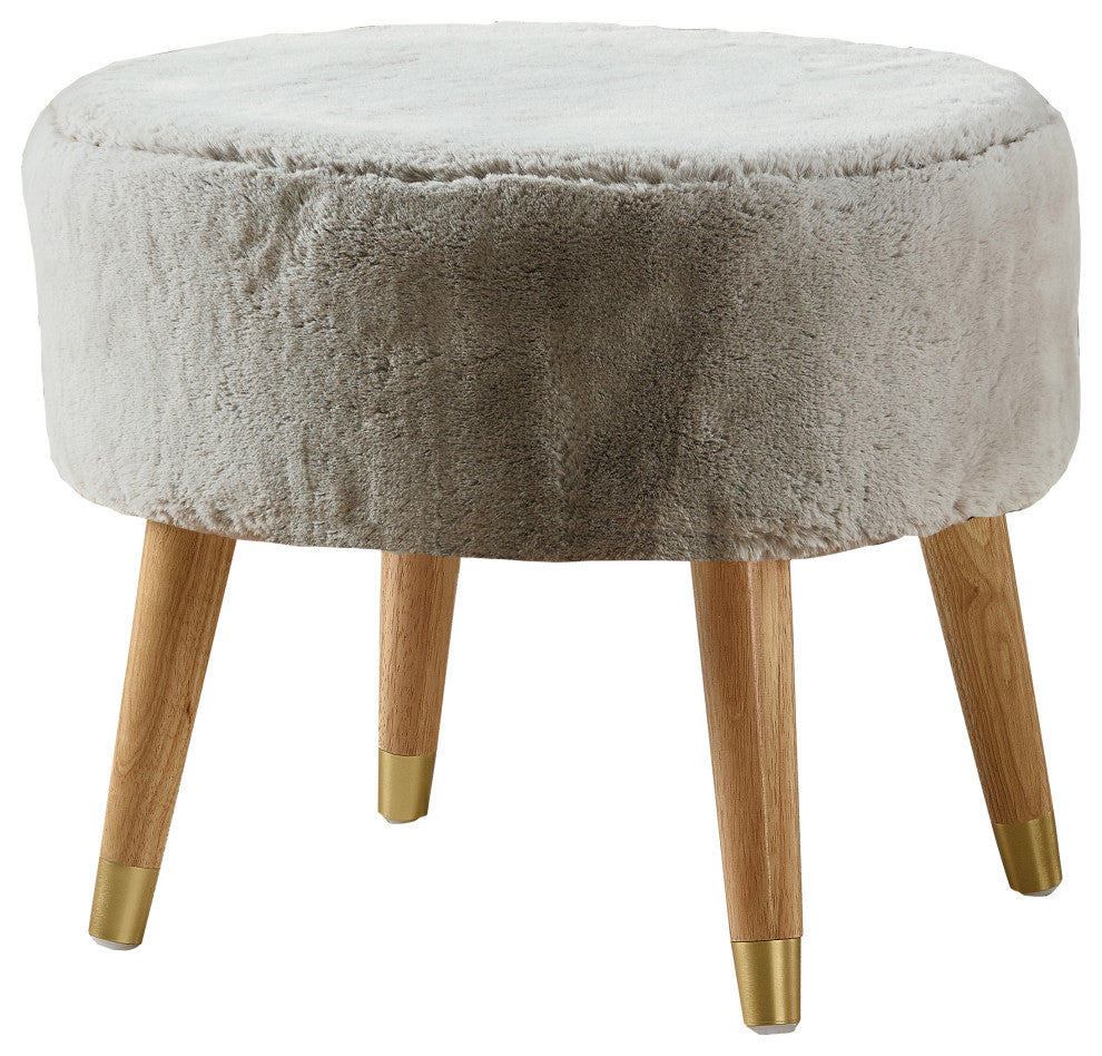 Solid Heavy Faux Fur Oval Ottoman, Pure Cashmere