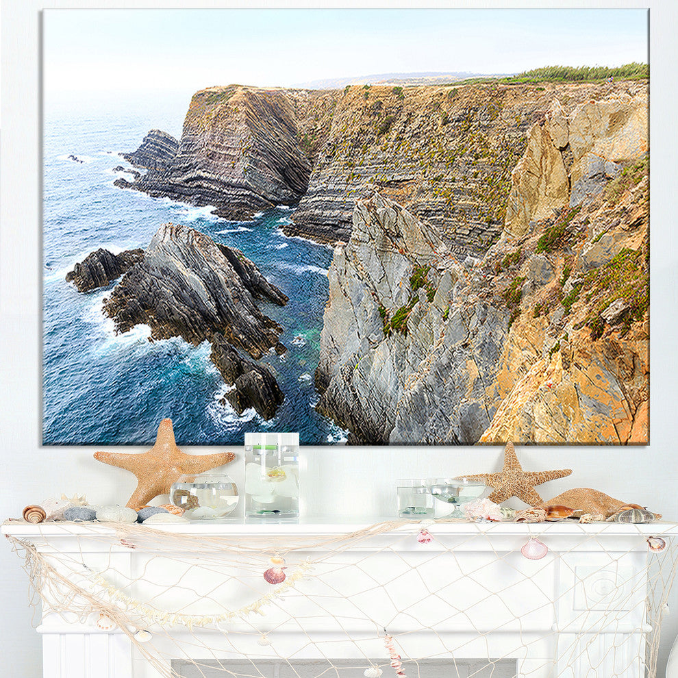 "Blue Rocky Bay Portugal" Panorama Seashore Wall Art, 40"x30"