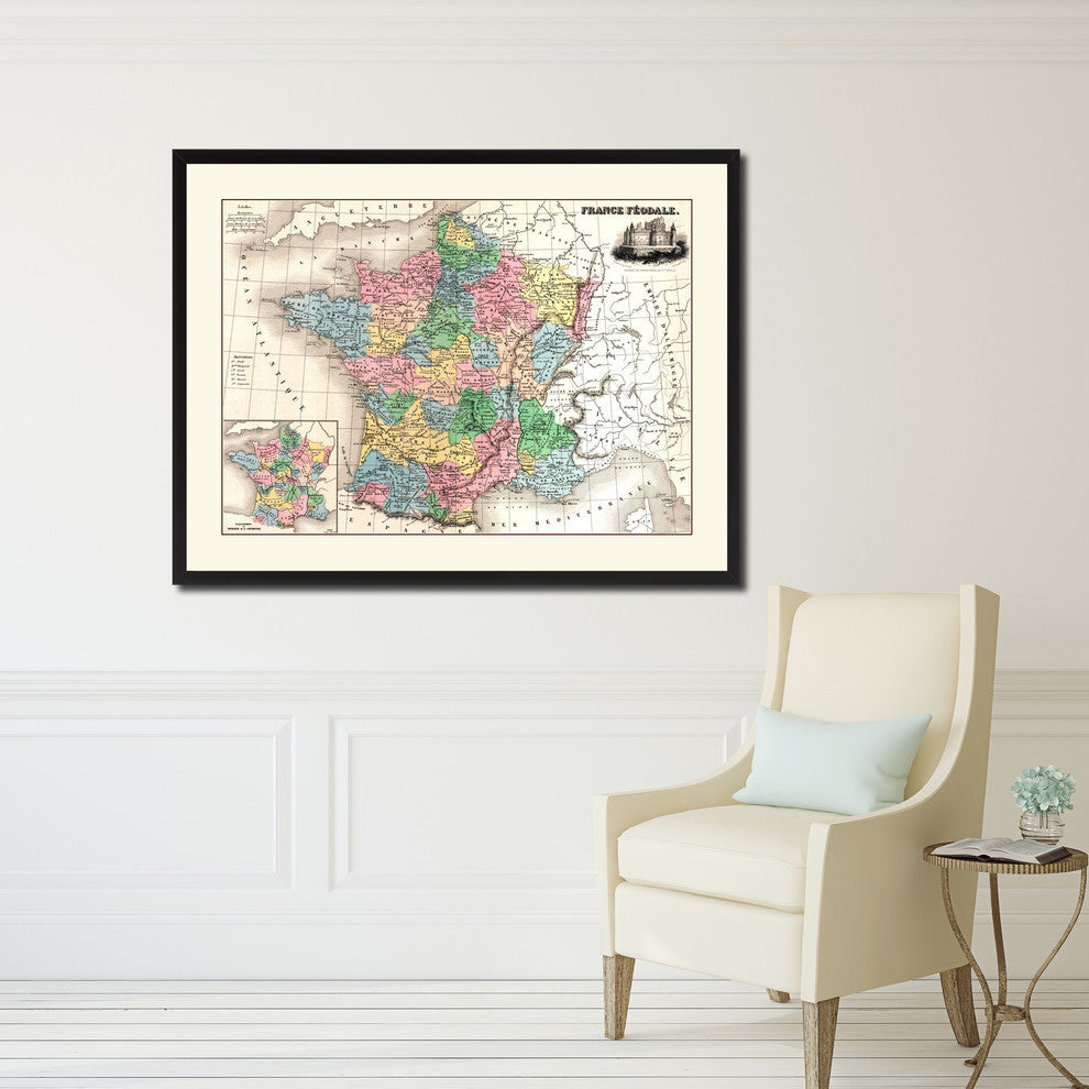 Midlevel France Crusades Map Print On Canvas With Picture Frame, 16" X 21"