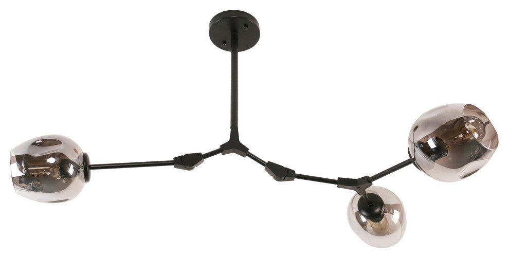 Modern Full-angle Adjustable Chandelier With Smoked Glass Shades, 3 Light