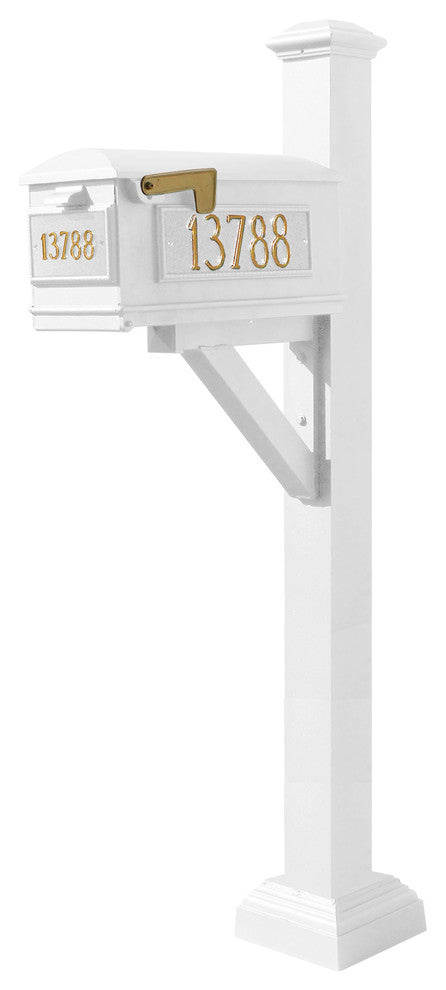 Westhaven System-Mailbox, 3 Cast Plates, Square Collar, Pyramid Finial, White