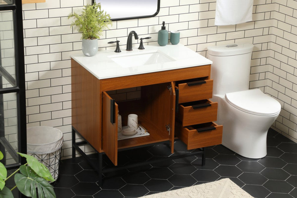 Home Living 22" Modern Teak-Light Bathroom Vanity