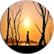 Man Walking Alone In Evening, Landscape Photo Round Metal Wall Art, 36"