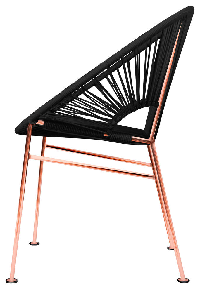 Concha Indoor/Outdoor Handmade Dining Chair, Black Weave, Copper Frame