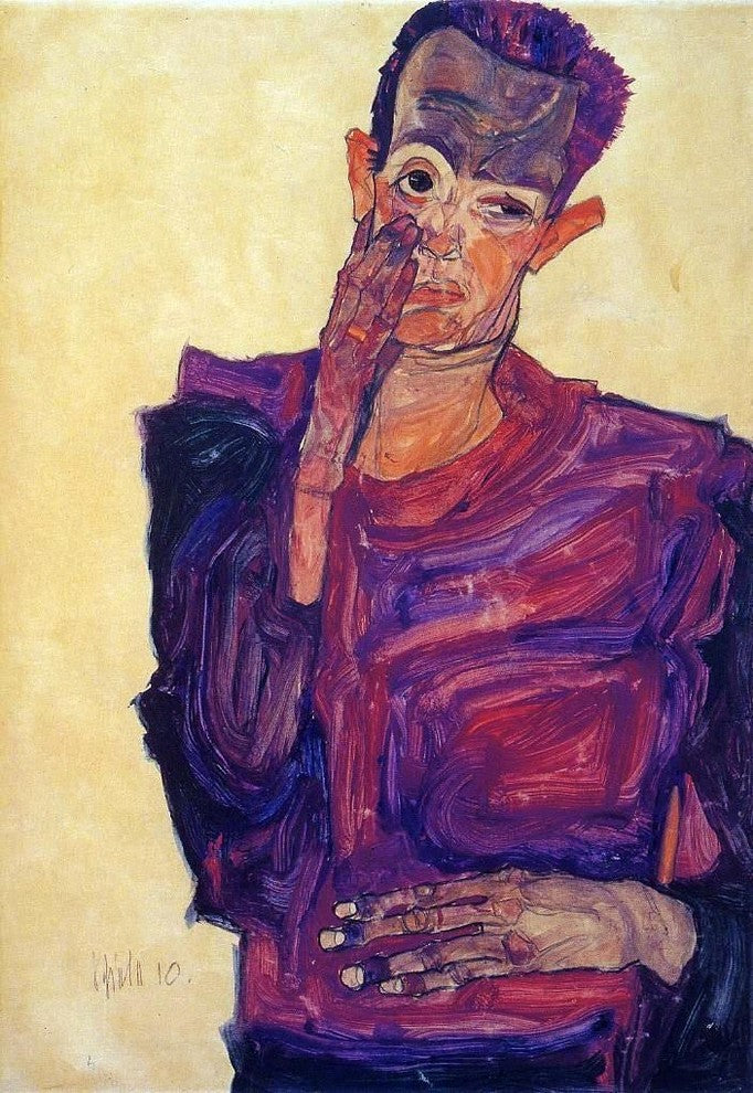 Egon Schiele Self Portrait with Hand to Cheek - 18" x 27" Premium Canvas Print