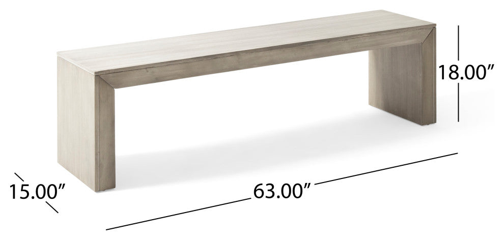 Hyde Farmhouse Acacia Wood Dining Bench, Light Gray Oak