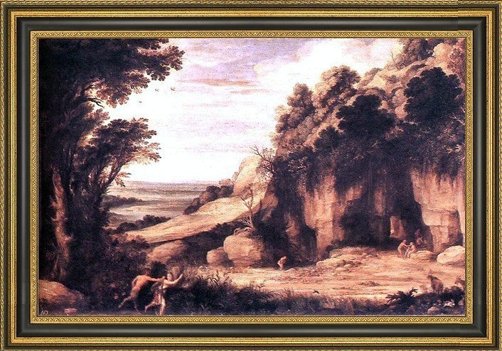 Paul Bril Pan and Syrinx Framed Premium Canvas Print, 16"x24"