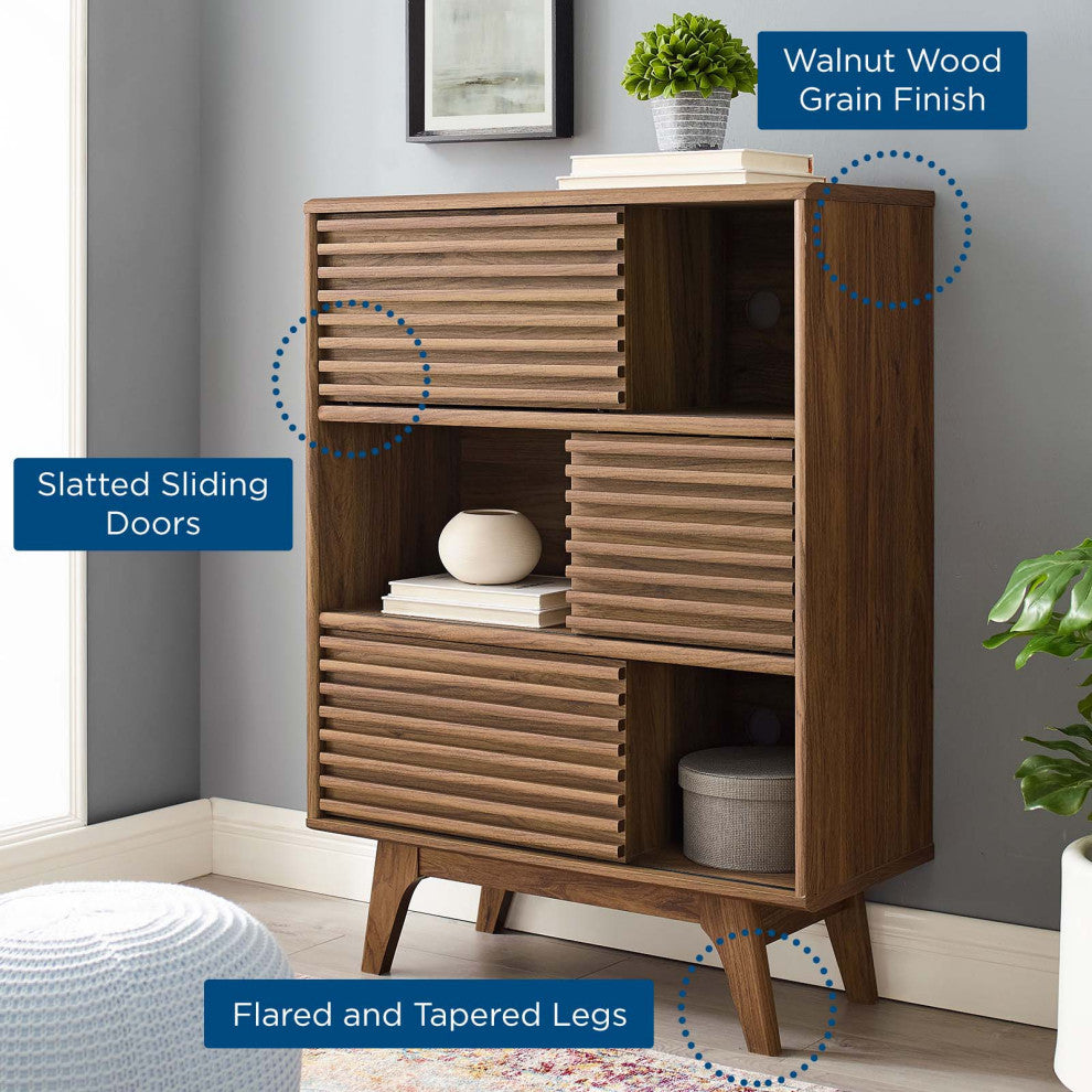 Render Three-Tier Display Storage Cabinet Stand, Walnut