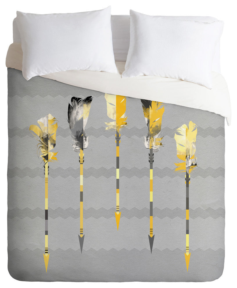 Deny Designs Iveta Abolina Gray Yellow Feathers Duvet Cover - Lightweight